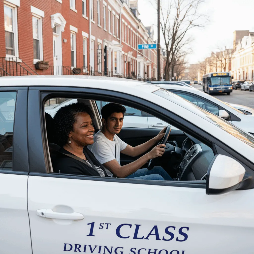Instructor and student together in the training car during a lesson